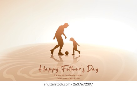 Father's Day horizontal illustration A father and child kicking a ball around in ripples