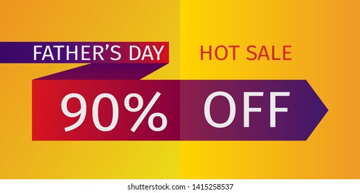 Father's Day Hot Sale Offer. Untied red tie with the inscription and percentage of discounts. 90% off. Vector template for banner promotion, advertising, flyer, invitation, poster, brochure, discount