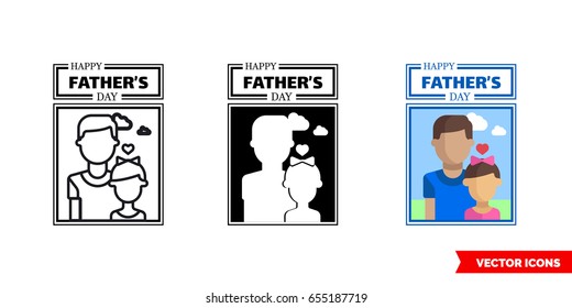 Father's day icon of 3 types: color, black and white, outline. Isolated vector sign symbol. Father with a daughter.