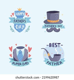 Father's Day icon greeting card stickers. Premium vector