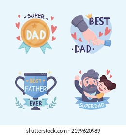 Father's Day icon greeting card stickers. Premium vector