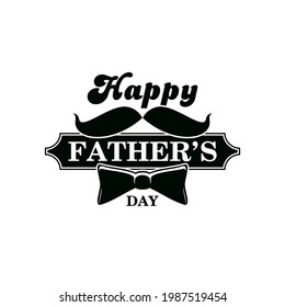 Fathers day icon, men and family happy holiday celebration monochrome vector emblem. Bow tie, dads mustache and vintage typography. Gentlemans party invitation retro label