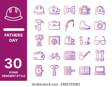 Vätertag Icon Pack Farbverlauf Stil. Enthält 30 Symbole