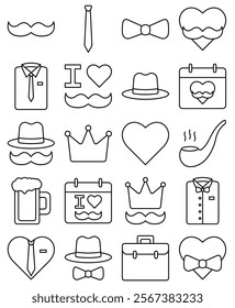 Father's Day, Icon pack, lines, fill, colored, vector icon pack, high quality, resizable, heart, love, holiday, icons