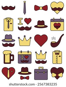 Father's Day, Icon pack, lines, fill, colored, vector icon pack, high quality, resizable, heart, love, holiday, icons