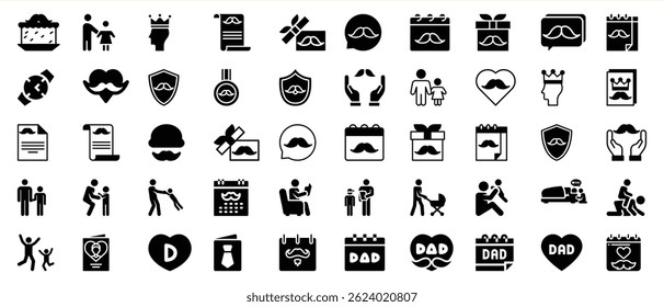 Fathers day icon set featuring family and mustache elements