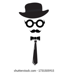 Father's Day icon set isolated on white. Symbol of men accessories in black & white color. Vector illustration.