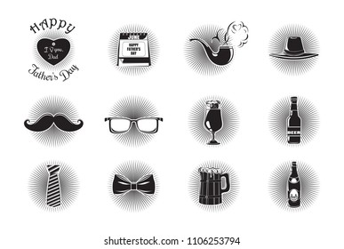 Fathers Day icons set. Black-and-white icons collection for Father's Day celebration. Vector illustration