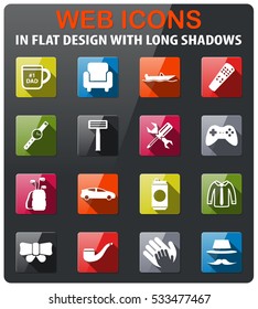 Fathers day icons set in flat design with long shadow