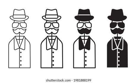 Father's day icons set isolated on white. Image of a gentleman. Vector illustration.

