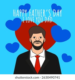 Father's Day Illustration with Bearded Man in Suit and Heart Background