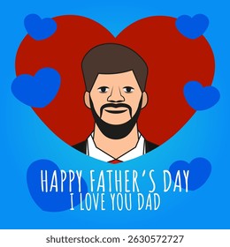 Father's Day Illustration with Bearded Man in Suit and Heart Background