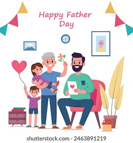 Father's Day illustration with the concept of a happy family, father love family. Suitable for banner, flyer, template