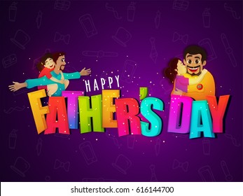 Fathers Day illustration with cute daughter and father.