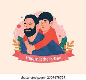 Father's Day illustration of a father carrying his son on his shoulders