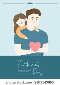 Father's day illustration poster with father holding a heart.