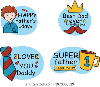 father's day illustration summer hand drawn badge collection.