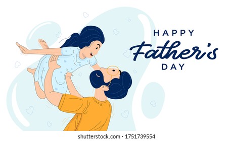 Fathers day illustration theme Free Vector web flat landing page design happy father's day