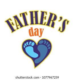 Father's Day inscription. Vector illustration. Father's Day greeting card logo template with heart and footprints from the center.Fathers day background