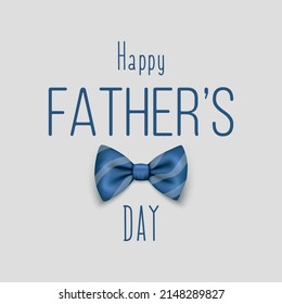 Fathers Day, June 19th. Vector Background. Banner with Blue Striped Realistic Bow Tie, Lettering, Typography. Silk Glossy Bowtie, Tie Gentleman. Fathers Day Holiday Concept