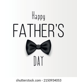 Fathers Day, June 19th. Vector Background. Banner with Black Realistic Bow Tie, Lettering, Typography. Silk Glossy Bowtie, Tie Gentleman. Fathers Day Holiday Concept