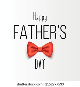 Fathers Day, June 19th. Vector Background. Banner with Red Realistic Bow Tie, Lettering, Typography. Silk Glossy Bowtie, Tie Gentleman. Fathers Day Holiday Concept