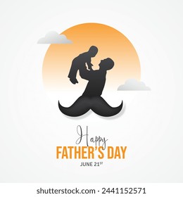 Fathers Day June 21st with moustache father and child silhouette illustration isolated background