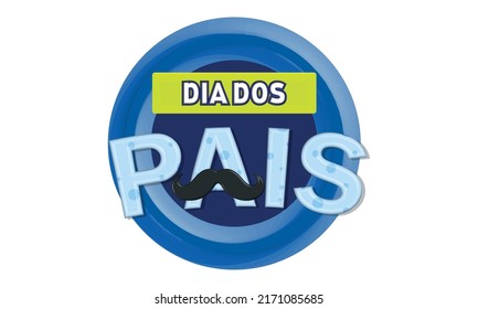 Father's day label in Portuguese in the shape of a heart on white background. The phrase Dia dos Pais means Father's Day. 3D illustration.