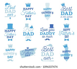 Father's Day labels design set. Badges kit for shirt, print, seal, overlay, stamp, greeting card, invitation. Vector sign or logo. All isolated and layered