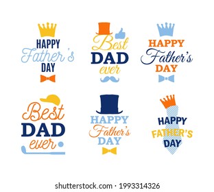 Father's Day labels design set. Badges kit for shirt, print, seal, overlay, stamp, greeting card, invitation, sticker. Vector sign or logo. Multi-layered file