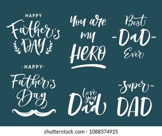 Fathers Day Lettering Calligraphic Set.