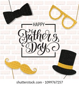 Fathers Day lettering. Props for photos with glitter texture. Summer holidays. Vector illustration EPS10.