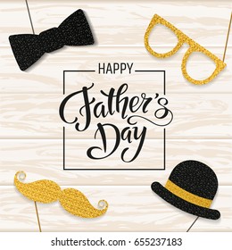 Father's Day lettering. Props for photos with glitter texture. Summer holidays. Vector illustration EPS10.