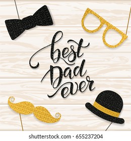 Father's Day lettering. Props for photos with glitter texture. Summer holidays. Vector illustration EPS10.