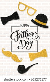 Father's Day lettering. Props for photos with glitter texture. Summer holidays. Vector illustration EPS10.