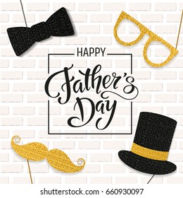 Fathers Day lettering. Props for photos with glitter texture. Summer holidays. Vector illustration EPS10.