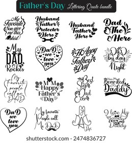 Father's Day Lettering Quote Design, craft art set, Handwriting text art 