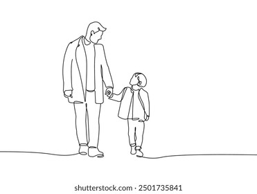 Fathers Day Line Art Illustration. Father and Baby Continuous One Line Drawing. Happy Family Minimalist Illustration. Vector EPS 10.