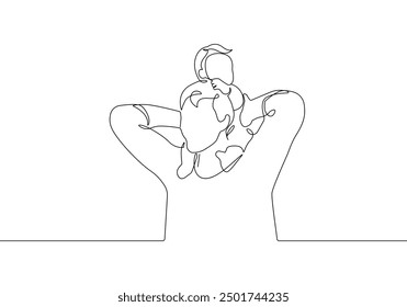 Fathers` Day Line Art Illustration. Father and Baby Continuous One Line Drawing. Happy Family Minimalist Illustration. Vector EPS 10.