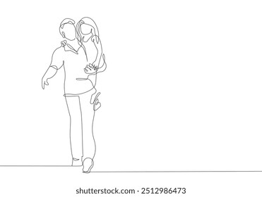 Fathers Day Line Art Illustration. Father Holds Baby Continuous One Line Drawing. Happy Family Minimalist Illustration. Vector EPS 10.	