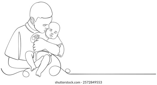 Fathers day line art style vector illustration, father and son line art illustration