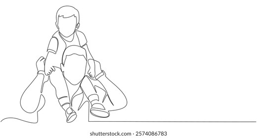 Fathers day line art style vector illustration, father and son line art illustration