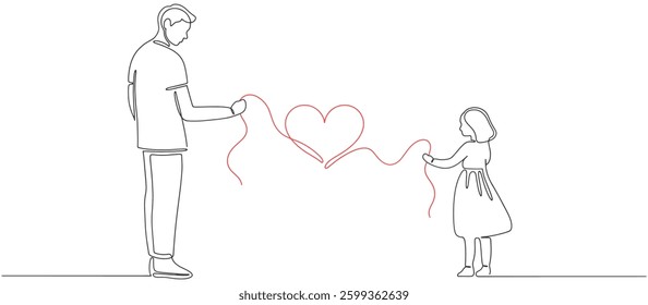 Fathers day line art style vector illustration, father and daughter line art illustration