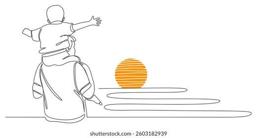 Fathers day line art style vector illustration, father and son line art illustration