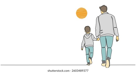 Fathers day line art style vector illustration, father and son line art illustration