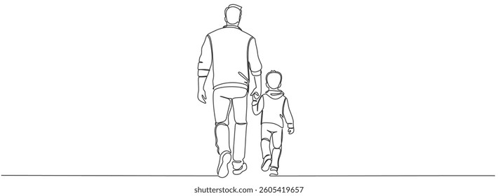Fathers day line art style vector illustration, father and son line art illustration