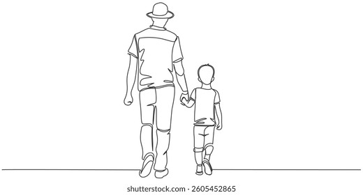Fathers day line art style vector illustration, father and son line art illustration