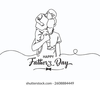 Fathers day line art style vector illustration, father and son line art illustration