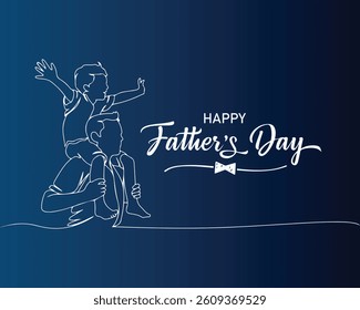 Fathers day line art style vector illustration, father and son line art illustration	