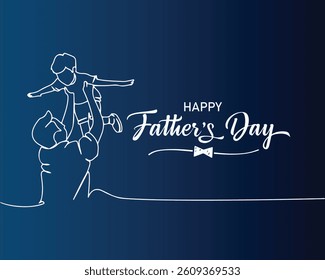 Fathers day line art style vector illustration, father and son line art illustration	